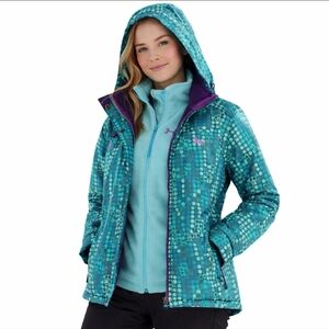 Under Armour 3-in-1 Ski Jacket Small Teal Geometric Dot Snow Coat w Fleece